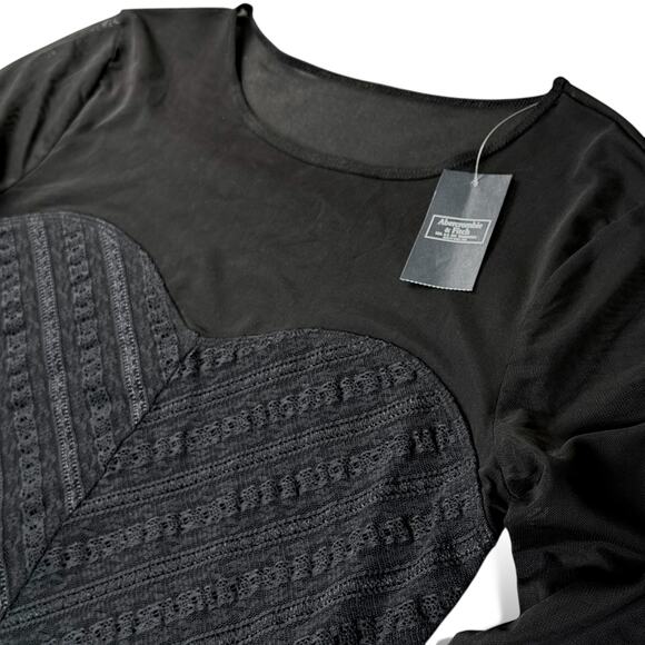 NWT‎ Abercrombie & Fitch Black Mesh Crepe Sweetheart Lace Bodysuit Whimsigoth M - Picture 4 of 9